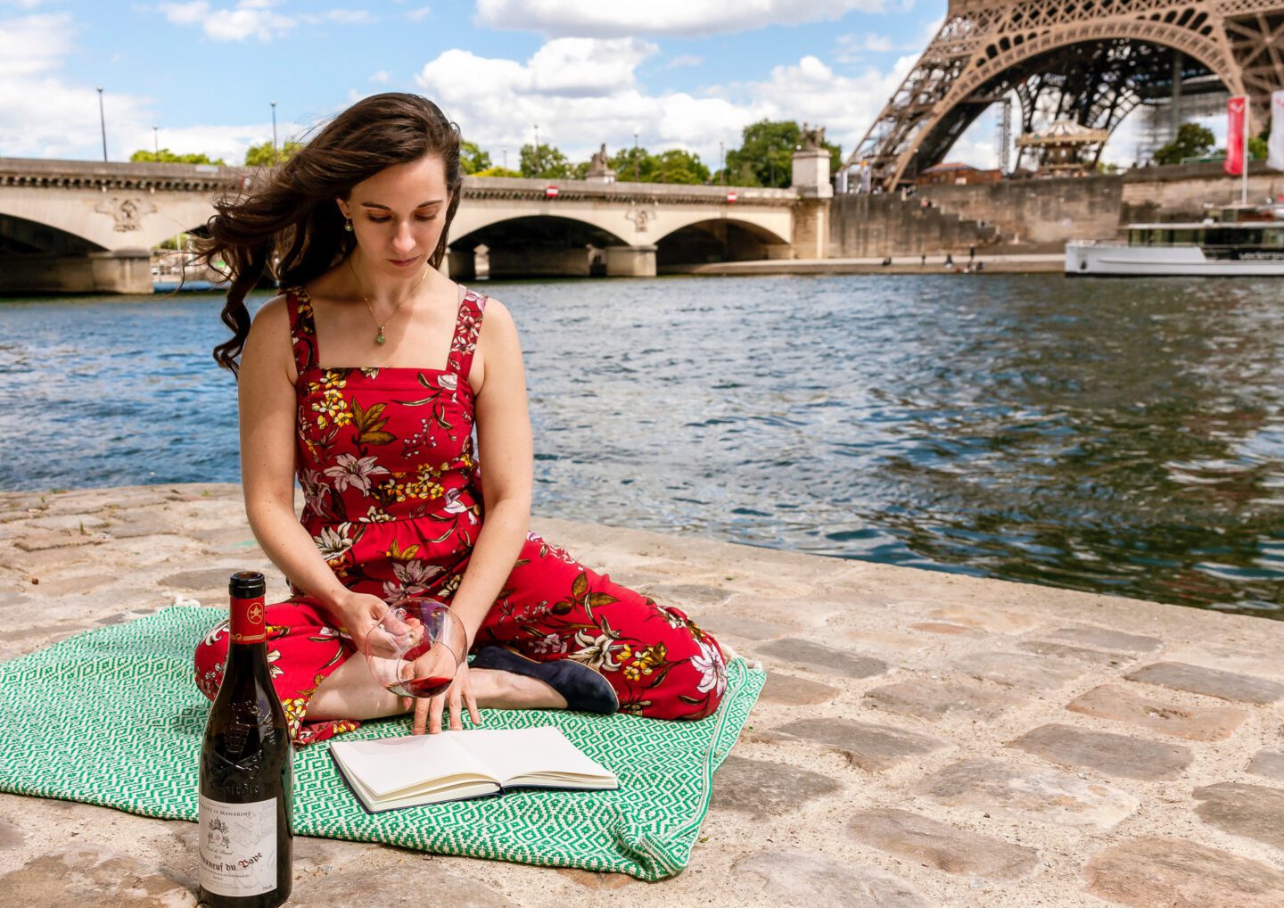 Emily Lester in Paris with wine