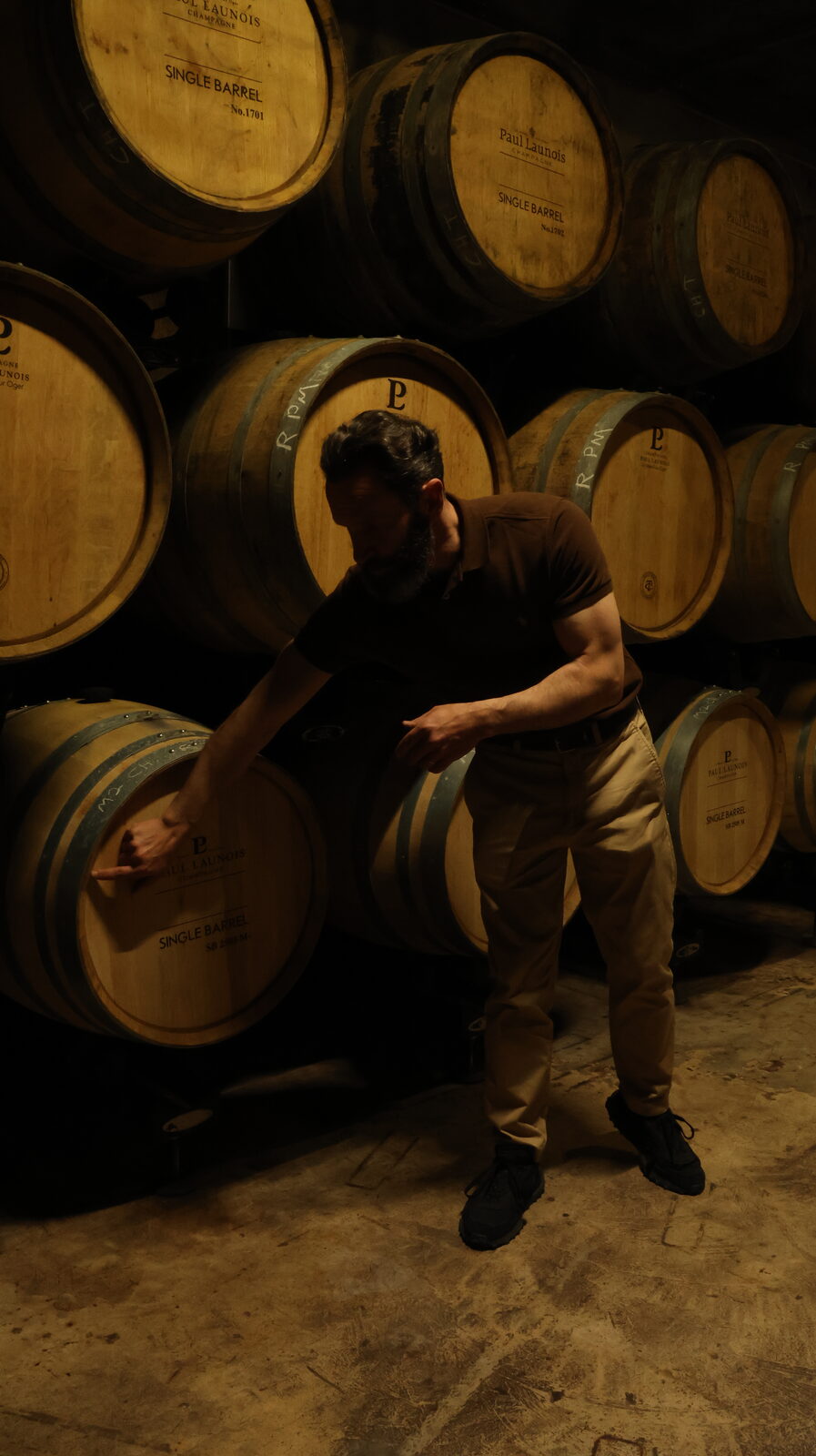 A small grower's Champagne barrel cellar